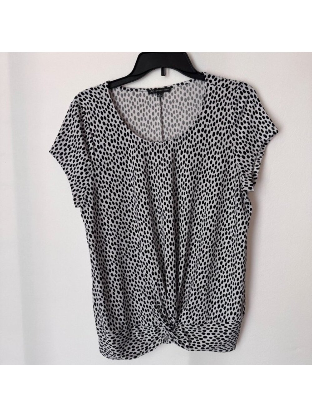 Adrianna Papell Women Black White Polka Dot Twist Front Top Size M